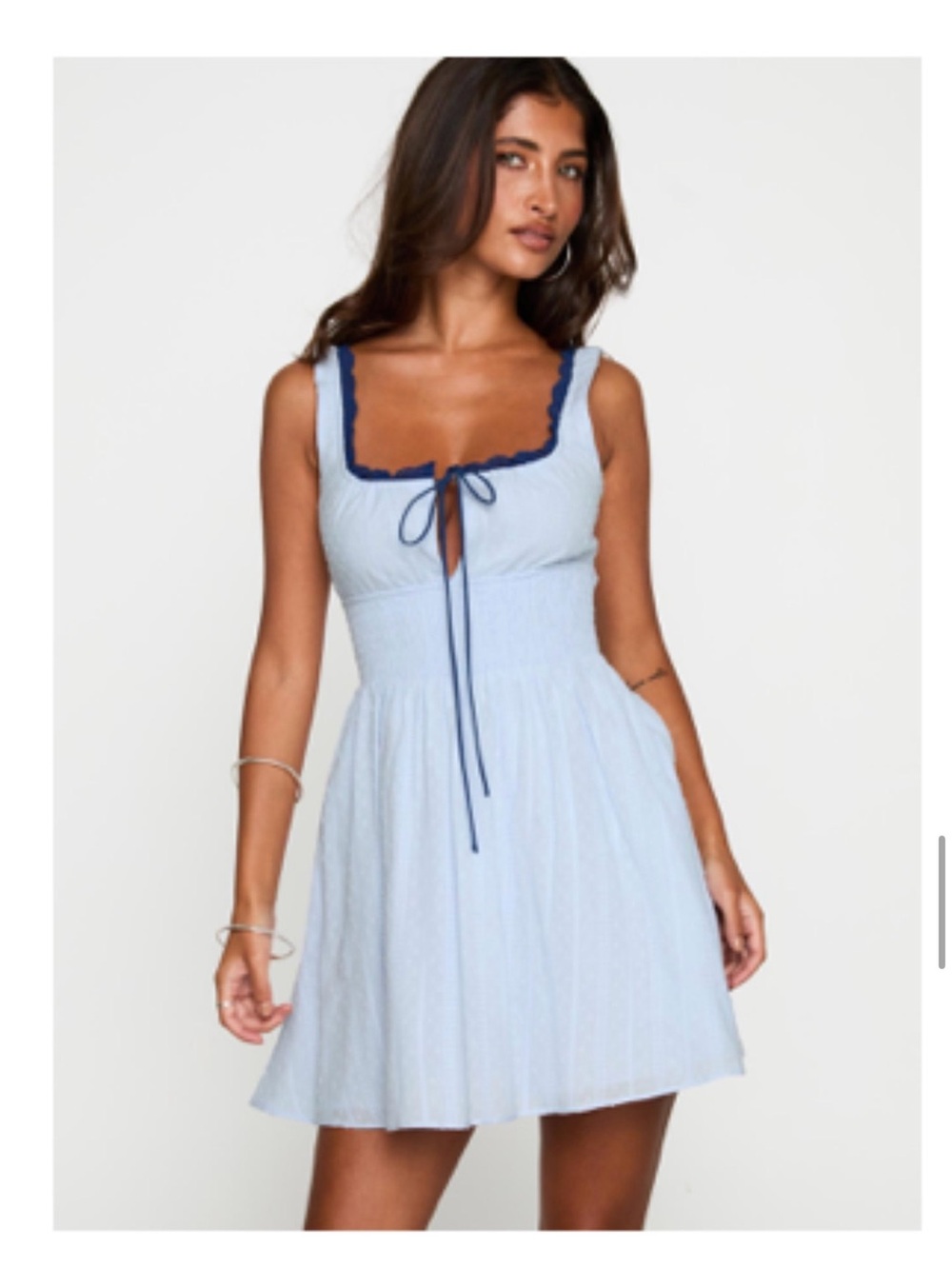 Princess Polly Light Blue Sundress with Navy Trim